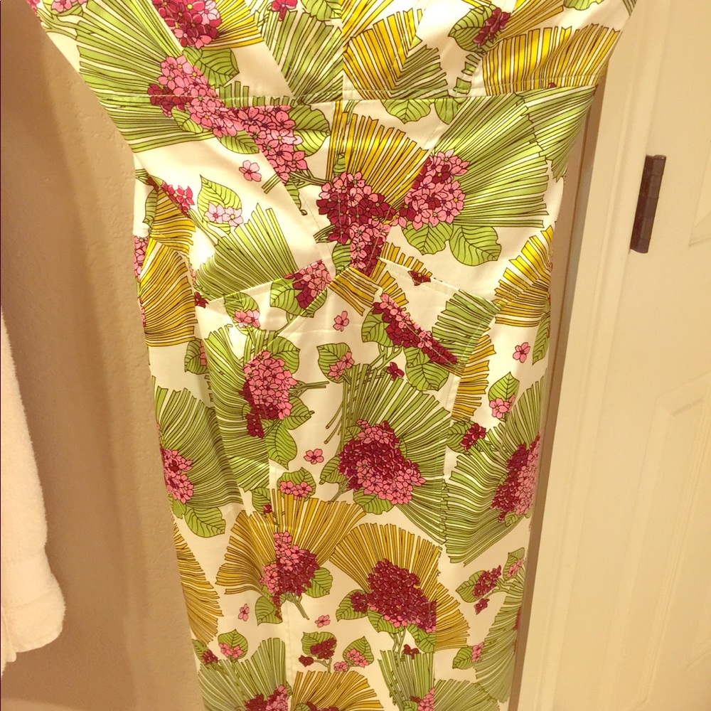 Satin, strapless David Meister dress